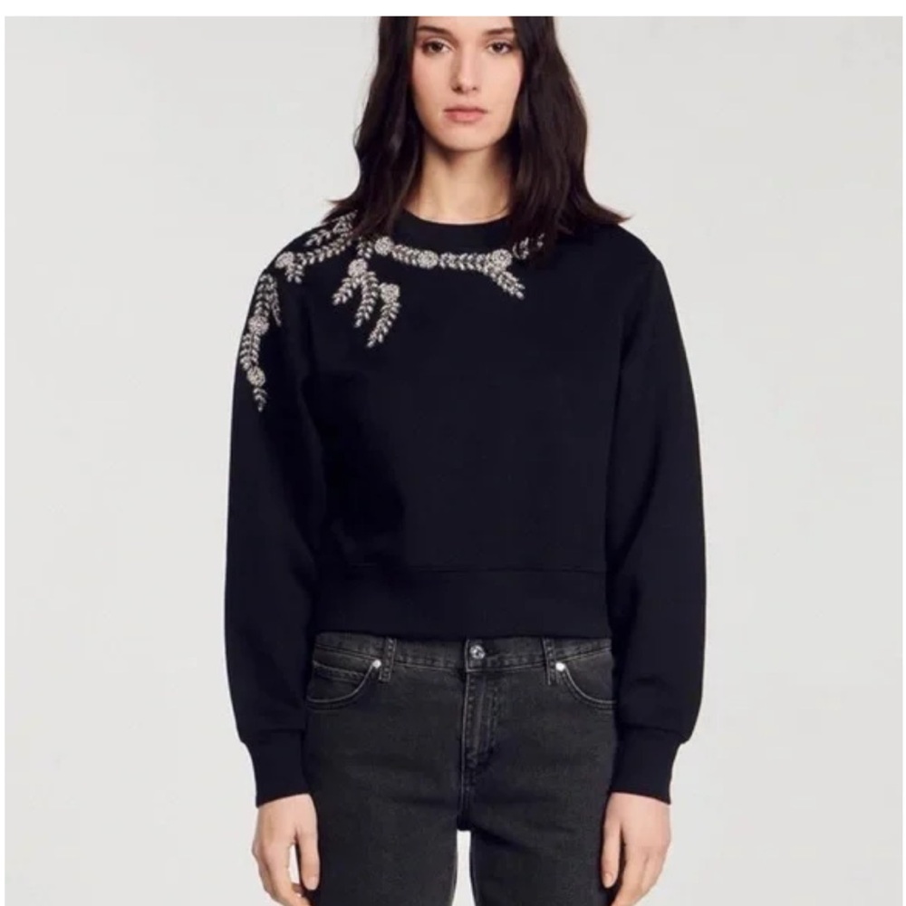 Sandro Embellished Black Sweatshirt, NWOT